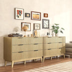 Modern 6 Drawer Dresser, Natural Oak, Fluted Wave Design, Rounded Corners, Mid Century Dresser TV Stand, 48" Wide Chest of Drawers for Bedroom and Living Room