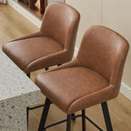 Swivel Bar Stools Set of 4, 30''H Upholstered Barstools with Backs, Modern Counter Height Bar Stool Chairs for Kitchen Island, Metal Legs, Faux Leather, Brown Counter Stools