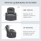 Oversized Swivel Rocker Recliner Chair with Heat and Massage, Large Big Recliner Chair for Living Room, 360 Degree Swivel Rocking Single Sofa with Cup Holders and USB Port(Fabric, Dark Grey)