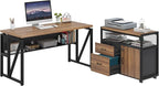 Tribesigns 55-inch L Shaped Desk with Drawer Cabinet, Executive Computer Desk and lateral File Cabinet, 2 Piece Home Office Furniture with Drawers for Hanging File, Doors with Locks (Brown, 55 inches)