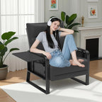 Faux Leather Accent Chair with Flip Up Tray Table Soft Backrest Side Pocket for Living Room Office Bedroom Leather Accent Chair, Black