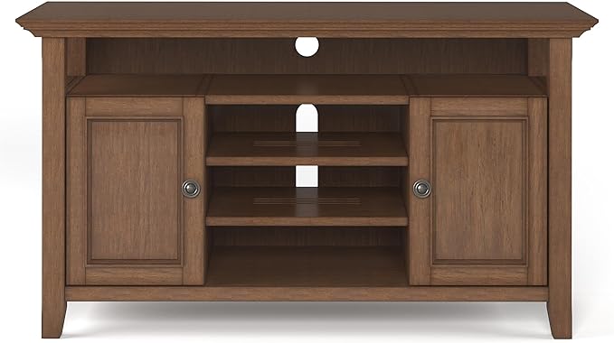 SIMPLIHOME Amherst 54-inch Wide Solid Wood TV Stand in Rustic Natural Aged Brown, Transitional-Style Media Console for Living Room with Adjustable Shelves and Cable Management