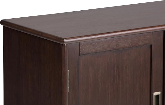 SIMPLIHOME Draper SOLID HARDWOOD 32 Inch Wide Mid Century Modern Low Storage Cabinet in Medium Auburn Brown, For the Living Room, Entryway and Family Room