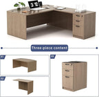 82.67" x 66.93" Bow Front L-Shaped Executive Desk with 3-Drawer File Cabinet (Lime)