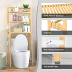 VASMIA Over The Toilet Storage,Bamboo 3-Tier Bathroom Organizer Over Toilet Storage Cabinet,Freestanding Space Saver with 3 Hooks Natural