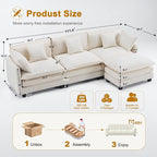 Expandable Modular Sectional Sofa with Ottoman, 111.4" Cloud Chenille U-Shape Couch, Reversible Chaise & 2nd Ottoman for Large Spaces, Deep Seat, Solid Wood Frame
