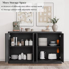 Buffet Cabinet with Storage, 60" Sideboard Buffet Cabinet with 4 Door, Modern Credenza Storage Cabinets with Adjustable Shelves, Solid Wood Handles for Kitchen, Dining, Living Room, Black