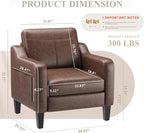 PU Leather Accent Chair Set of 2, Mid-Century Modern Living Room Armchair Sofa with Removable Cushions & Stitched Armrest Design, Bedroom Chair with Plastic Legs, Chocolate Brown