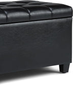 SIMPLIHOME Sienna 33 inch Wide Transitional Rectangle Storage Ottoman Bench in Midnight Black Vegan Faux Leather, Assembled, For the Living Room, Entryway and Family Room
