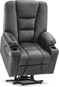 MCombo Large Power Lift Recliner Chair Sofa with Massage and Heat for Big and Tall Elderly People, 3 Positions, Cup Holders, and USB Ports, Faux Leather 7539 (Large, Dark Grey)