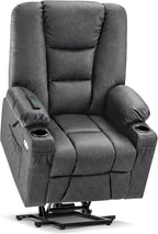 MCombo Large Power Lift Recliner Chair Sofa with Massage and Heat for Big and Tall Elderly People, 3 Positions, Cup Holders, and USB Ports, Faux Leather 7539 (Large, Dark Grey)