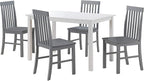 Walker Edison 4 Person Modern Farmhouse Wood Small Dining Table Dining Room Kitchen Table Set 4 Chairs Set, 48 Inch, White and Grey