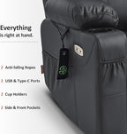 MCombo Power Lift Recliner Chair for Elderly, Lift Chair with Heat and Massage, FSC Certified, USB Ports, Cup Holders, Faux Leather 7040 (Black, Medium)