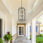 Farmhouse 12-Light Lantern Tiered Pendant Light Fixture - Entryway Chandelier for High Ceilings, Staircase, Hallway (Black and Gold)