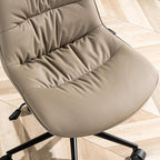 Kidol & Shellder Faux Leather Office Chair, Adjustable Swivel Height Task Chair, Rolling Wheels & Soft Backrest - Armless Ergonomic Desk Chair for Home, Office,Vanity,Gaming（Khaki）
