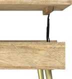 SIMPLIHOME Jager Lift Top Coffee Table - 36 inch Wide Solid Mango Wood Contemporary Modern Cocktail Table in Natural, Stylish Living Room Table with Hidden Storage, Brass Inlay, and Gold Metal Legs