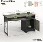 Bestier Office Desk with Keyboard Tray, Industrial Computer Desk with Storage, Reversible Executive Desk with File Cabinet for Home Office Bedroom, 47 inch Grey