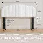 Queen Size Headboard White Upholstered Headboard Adjustable Height&Width Velvet Headboards Modern Vertical Channel Design Bed Head Board, White