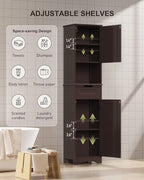 Gizoon 67" H Tall Bathroom Cabinet, Storage Cabinet with 2 Doors & Drawer, Narrow Linen Tower Freestanding Adjustable Shelves for Home, Kitchen, Versatile, Anti-Tipping, Dark Brown