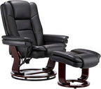 JC Home Argus Swivel Recliner with Ottoman, PU Leather & Wood Base Reclining Chair with Footrest, Ultra-Plush Double Foam for Living Room, Bedroom and Office