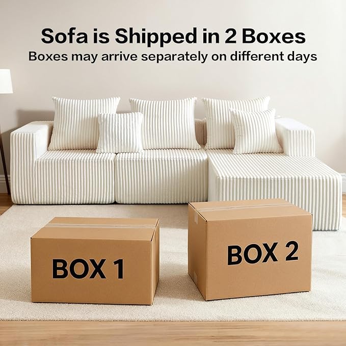 100.7" Boneless Couches for Living Room, Fully Memory Foam Sofa with Deep Seat, L Shape Sectional Couch Corduroy Fabric, Compressed Sofa in a Box,No Assembly Required (Beige, Right Facing Chaise)