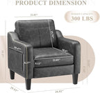 PU Leather Accent Chair, Mid-Century Modern Living Room Armchair Sofa with Removable Cushions, Solid Wood Frame & Stitched Armrest Design, Bedroom Chair with Plastic Legs, Black