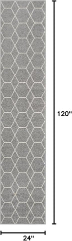 Unique Loom Trellis Frieze Collection Area Rug - Geometric (2' x 10' Runner, Light Gray/ Ivory)