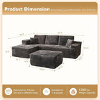 106" Cloud Sectional Couch with L-Shape Chaise & Ottoman, No Assembly Modular Sofa, Deep Seat Plush Corduroy Boneless Couched for Living Room (Gray Plush Corduroy, Left Facing Chaise with Ottoman)