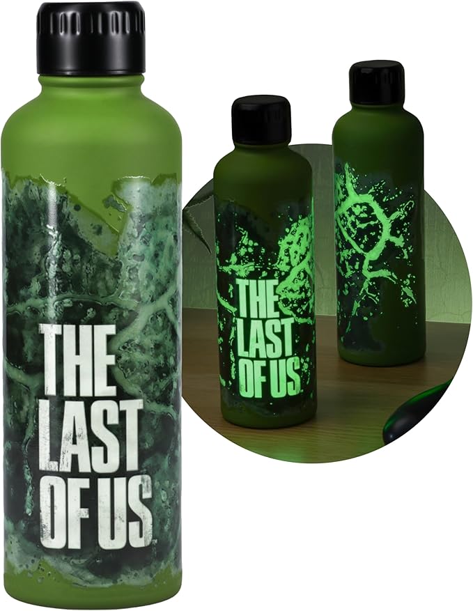 Paladone The Last of Us Official Licensed Movie Icon Glow in the Dark Water Bottle, Gamer Decor and Gift, Neon Green Desk Accessory for All Ages, Drinkware for Gaming Fans