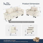 PHI VILLA Cloud Modular Couches Sets, 2 Pieces Sectional Sofa Set with Loveseat, 3-Seater Comfy Couch for Living Room Small Spaces, Chenille Corduroy Dual Fabric, Beige