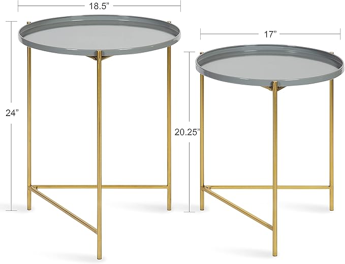 Kate and Laurel Ulani Modern Nesting Side Table, Set of 2, Gray and Gold, Sophisticated Glam End Tables for Storage and Display