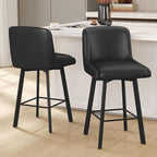 Swivel Bar Stools, 26''H Upholstered Barstools with Backs, Modern Counter Height Bar Stool Chairs for Kitchen Island, Metal Legs (Black- Faux Leather, Set of 2-26" H)