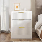 3-Piece Modern Bedroom Furniture Set, Wide 9-Drawer Dresser & 3-Drawer Nightstands Set of 2, Natural Wood Dresser and Nightstand Sets for Bedroom, Hallway, White