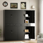 Metal Storage Cabinet，71" Garage Storage Cabinet with 2 Locking Drawer and 4 Adjustable Shelves ，Black Tool Cabinet，Lockable File Steel Cabinet for Home, Office, Gym, School.