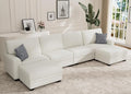 Wanderwell Oversized Modular Sectional Sofa, 6-Seater U Shaped Couches with Movable Ottoman,Corduroy Sectional Couch with Wide and Deep Seats Suitable for Living Room,Bedroom,Apartment (Cream, U-6)