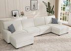 Wanderwell Oversized Modular Sectional Sofa, 6-Seater U Shaped Couches with Movable Ottoman,Corduroy Sectional Couch with Wide and Deep Seats Suitable for Living Room,Bedroom,Apartment (Cream, U-6)