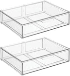 mDesign Wide Plastic Stackable Bathroom Storage Organizer Bin with Pull Out Drawer for Cabinet, Vanity, Shelf, Cupboard, Cabinet, Countertop, Closet Organization - Lumiere Collection - 2 Pack - Clear
