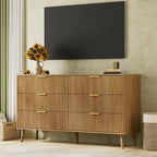 LYNSOM Fluted Dresser and Nightstand Sets 2 Piece, 2-Drawer Nightstands and 6-Drawers Dresser, Wood Bedroom Furniture Set for Home, Bedroom, Hallway, Natural Oak