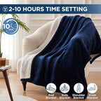 Westinghouse Heated Throw Blanket, Electric Blanket Throw with 6 Heating Levels and 2-10 Hours Time Settings, Flannel to Sherpa Super Cozy Heated Blanket Machine Washable, 50x60 inch, Navy
