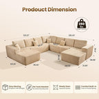Cloud Sectional Couch with Chaise, Boneless U-Shaped Cloud Couch with Deep Seat, Soft Plush Modern Minimalist Sofa, Assembly Free Modular Floor Sofa for Office Living Room Apartment, Beige