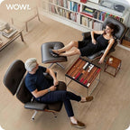 Top Black Grain Leather, Mid Century Chaise Lounge Chair and Ottoman, Modern Chair Classic Design, Palisander Wood, Heavy Duty Base Support for Living Room Office Study