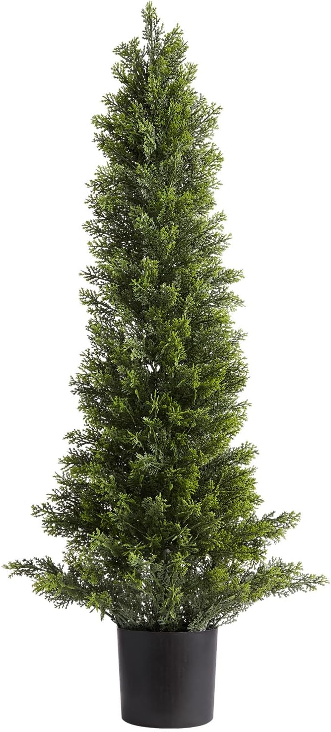 VEVOR Artificial Cedar Topiary Trees, 36 inch 2 Set Faux Pine Shrubs Plants, Fake Silk Tree Look Real, Easy Assembly for Decor Front Porch Outdoor Patio Garden Balcony Backyard Indoor Office（3FT