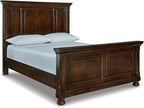 Signature Design by Ashley Porter Traditional Queen Panel Bed, Hand-Finished, Foundation or Box Spring Needed, Wood, 67.81" W x 88.25" D x 60.25" H, Dark Brown