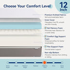 Amazon Basics Memory Foam Mattress, Medium Firm, 12 Inch, Queen, White/Grey