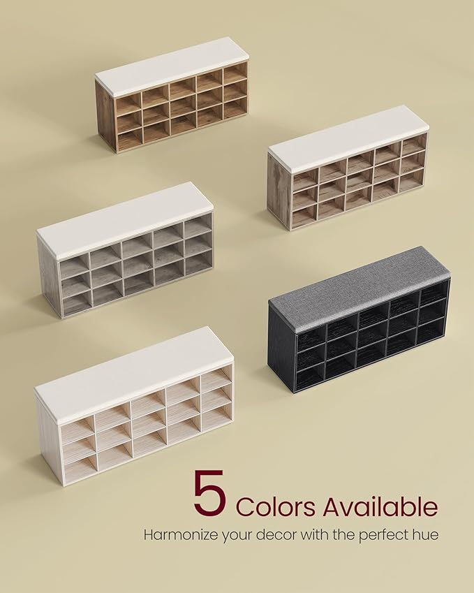 VASAGLE CUSTOS Collection - Shoe Bench, Storage Bench with Padded Seat, Entryway Bench with 15 Compartments, for Bedroom, 11.8 x 41.3 x 18.9 Inches, Honey Brown and Cappuccino Beige ULHS015K02