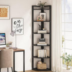 Tribesigns 6 Tier Corner Shelf, 70.9 Inch Tall Corner Bookshelf Small Bookcase Modern Corner Shelving Unit Storage Rack for Living Room, Home Office, Kitchen, Small Space (Black)