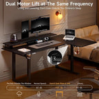 L Shaped Standing Desk, 63x43'' Electric L Stand Up Desk with 2 Adjustable Monitor Shelves, Dual Motor and Memory Controller, Adjustable Height from 28-46'' for Home and Computer Workstation, Black