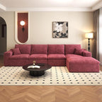 136.6'' L-Shaped Modern Modular Sectional Cloud Couch, 4-Seat Chenille Deep-Seat Sofa with Pillow for Living Room, Bedroom, Apartment, Wine Red