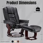 JC Home Argus Swivel Recliner with Ottoman, PU Leather & Wood Base Reclining Chair with Footrest, Ultra-Plush Double Foam for Living Room, Bedroom and Office
