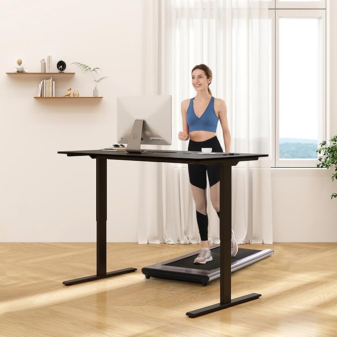 FLEXISPOT E3 Dual Motor Electric Standing Desk 48x30 Inch Whole-Piece Board Height Adjustable Desk Electric Sit Stand Desk (Black Frame + Mahogany Desktop, 2 Packages)